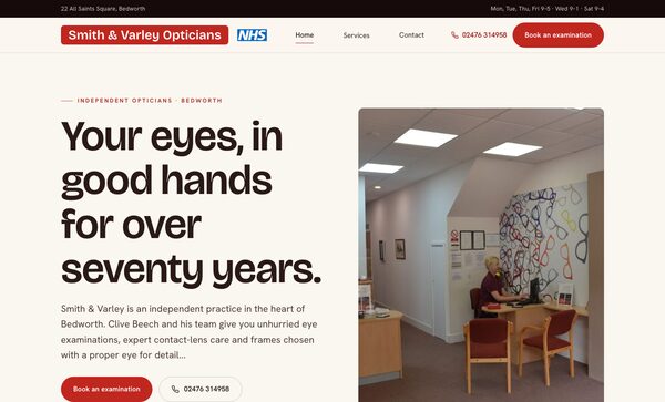 Smith & Varley Opticians website, Bedworth